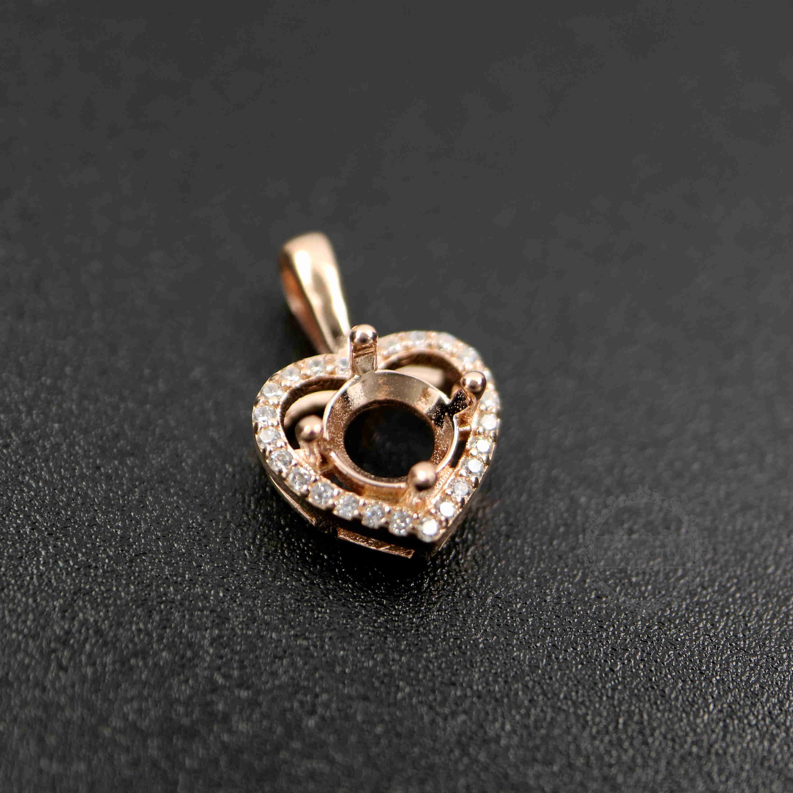 1Pcs 5-9MM Simple Heart Prong Bezel Settings For Round Cz Stone Solid 925 Sterling Silver DIY Pendant Charm Tray 1411217 - Click Image to Close